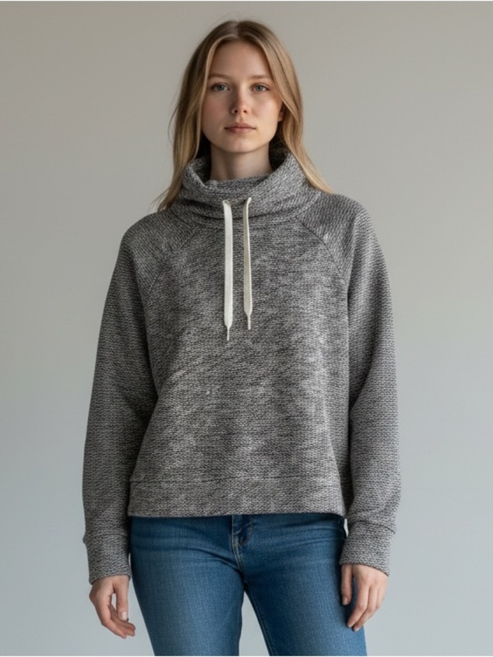 NWT OFFLINE by Aerie Marled Funnel Neck Pullover Sweater Black White L